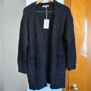 Love Tree Women's Black Sweater Cardigan with Pockets, Chunky Knit Long Sleeve